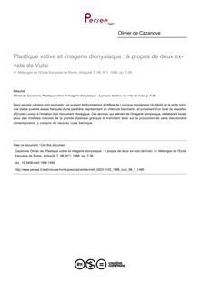 Plastique votive et imagerie dionysiaque : à propos de deux ex-voto de Vulci - article ; n°1 ; vol.98, pg 7-36