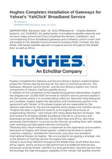 Hughes Completes Installation of Gateways for Yahsat s  YahClick  Broadband Service