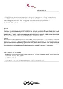 Télécommunications et dynamiques urbaines: vers un nouvel ordre spatial dans les régions industrielles avancées? - article ; n°12 ; vol.9, pg 5-18