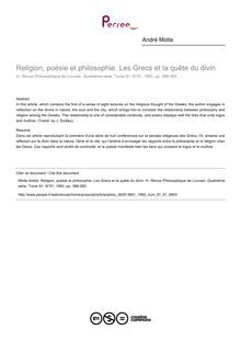 Religion, poésie et philosophie. Les Grecs et la quête du divin - article ; n°91 ; vol.91, pg 366-382