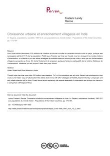Croissance urbaine et enracinement villageois en Inde - article ; n°2 ; vol.15, pg 173-184