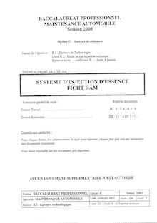Etudes de cas Expertise technique 2003 Bateaux de plaisance Bac Pro - Maintenance de véhicules automobiles