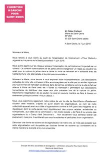 Courrier à Didier Paillard - manifestation "ftour debout" samedi 11 juin