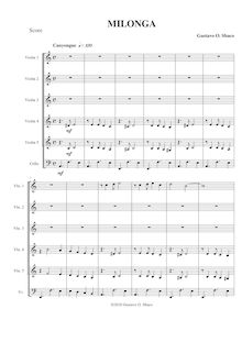 Partition complète, Milonga para orchestre de Cuerdas, A minor, Sbaco, Gustavo Osvaldo