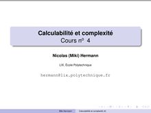 Calculabilité et complexité  Cours no4