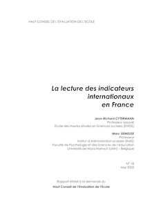 La lecture des indicateurs internationaux en France : rapport et avis