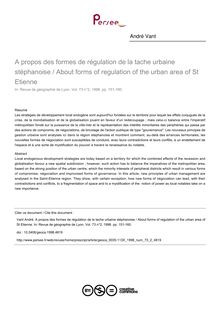 A propos des formes de régulation de la tache urbaine stéphanoise / About forms of regulation of the urban area of St Etienne - article ; n°2 ; vol.73, pg 151-160