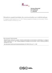 Situations expérimentales de communication en mathématique - article ; n°1 ; vol.17, pg 30-34