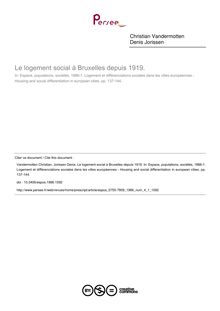 Le logement social à Bruxelles depuis 1919. - article ; n°1 ; vol.4, pg 137-144