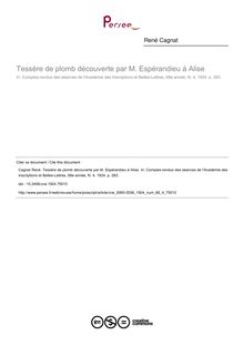 Tessère de plomb découverte par M. Espérandieu à Alise - article ; n°4 ; vol.68, pg 283-283