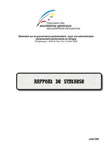 Rapport de synthèse - RAPPORT DE SYNTHESE