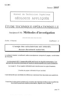 Méthodes d investigation 2007 BTS Géologie appliquée