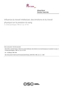 Influence du travail intellectuel, des émotions et du travail physique sur la pression du sang - article ; n°1 ; vol.3, pg 127-183