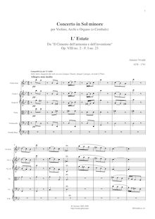 Partition complète, violon Concerto en G minor, RV 315, L estate (Summer) from Le quattro stagioni (The Four Seasons)
