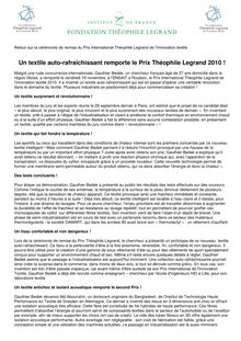 Prix International Théophile Legrand de l'Innovation Textile - La ...