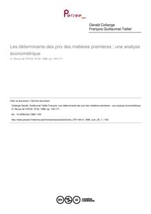 Les déterminants des prix des matières premières : une analyse économétrique - article ; n°1 ; vol.25, pg 145-171