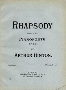 Partition couverture couleur, Rhapsody, Op.23, B♭ minor, Hinton, Arthur