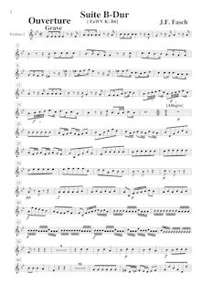 Partition violons II, Ouverture-, FaWV K:B6, B flat, Fasch, Johann Friedrich