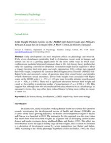 Birth weight predicts scores on the ADHD self-report scale and attitudes towards casual sex in college men: A short-term life history strategy?