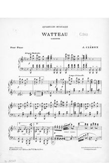 Partition Watteau (Gavotte), Aquarelles musicales, Clérice, Justin