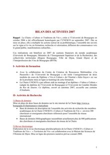 BILAN DES ACTIVITES 2007 - Chaire Unesco Culture et Traditions du Vin