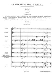 Partition Overture, Zaïs, Pastorale-héroïque, Rameau, Jean-Philippe