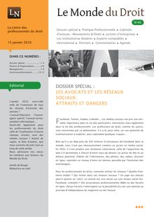 Lire Le Monde du Droit n°40 - DOSSIER SPÉCIAL : LES AVOCATS ET LES ...
