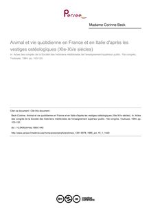 Animal et vie quotidienne en France et en Italie d après les vestiges ostéologiques (XIe-XVe siècles) - article ; n°1 ; vol.15, pg 103-120