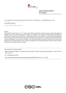 Le grand monument de Tamna  (Yémen). Architecture et identification - article ; n°1 ; vol.74, pg 33-72