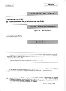 Composition de chimie - option physique 2005 Agrégation de sciences physiques Agrégation (Externe)