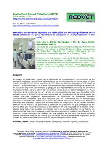 Métodos de ensayos rápidos de detección de microorganismos en la leche (Methods of quick rehearsals of detection of microorganisms in the milk)
