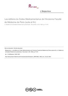 Les éditions du Codex Medicamentarius de l Ancienne Faculté de Médecine de Paris (suite et fin) - article ; n°58 ; vol.16, pg 70-79
