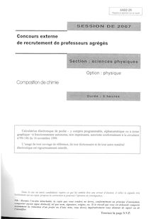 Composition de chimie - option physique 2007 Agrégation de sciences physiques Agrégation (Externe)