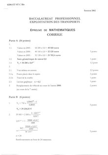 Corrige BACPRO TRANSPORTS Mathematiques 2002