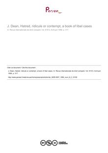J. Dean, Hatred, ridicule or contempt, a book of libel cases - note biblio ; n°2 ; vol.8, pg 317-317