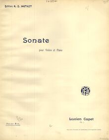 Partition couverture couleur, violon Sonata No.1, Op.7, Sonate pour violon et piano. Op. 7.
