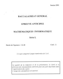 Mathématiques - Informatique 2002 Littéraire Baccalauréat général