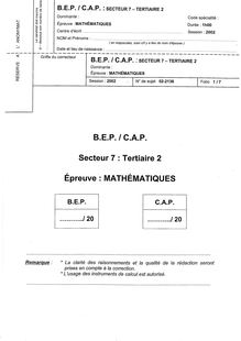Mathématiques 2002 BEP - Métiers du secrétariat