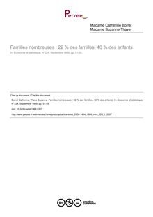 Familles nombreuses : 22 % des familles, 40 % des enfants - article ; n°1 ; vol.224, pg 51-55
