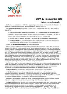Orléans-Tours CTPA du 16 novembre 2010 Notre compte-rendu