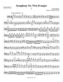 Partition Double Basses, Symphony Hob.I:70, D major, Symphony VII