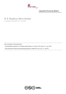 R. E. Bradbury, Benin Studies  ; n°1 ; vol.14, pg 87-88