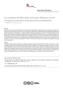 Les mutations de l État-nation en Europe. Réflexions sur les concepts de multination et de patriotisme constitutionnel - article ; n°1 ; vol.14, pg 17-27