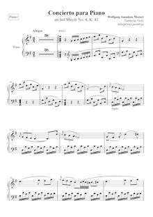 Partition Piano, Piano Concerto No.4, G major, Mozart, Wolfgang Amadeus