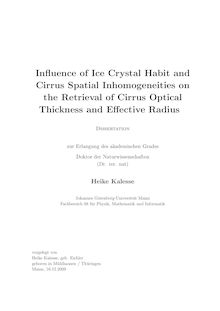 Influence of ice crystal habit and cirrus spatial inhomogeneities on the retrieval of cirrus optical thickness and effective radius [Elektronische Ressource] / Heike Kalesse