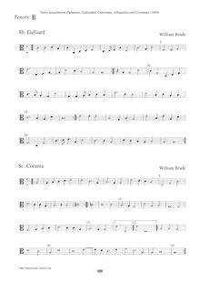 Partition ténor en C3 clef (Galliard + Coranta), Newe ausserlesene Paduanen, Galliarden, Cantzonen, Allmand und Couranten par William Brade