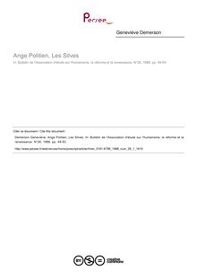 Ange Politien, Les Silves  ; n°1 ; vol.26, pg 49-50