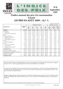 Lindice mensuel des prix à la consommation de Guyane en août 2009 : -0,1%