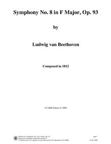 Partition complète, Symphony No.8, F major, Beethoven, Ludwig van par Ludwig van Beethoven