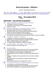 Revue de presse « Défense » Date : 25 octobre 2010 ***** Sommaire ...
